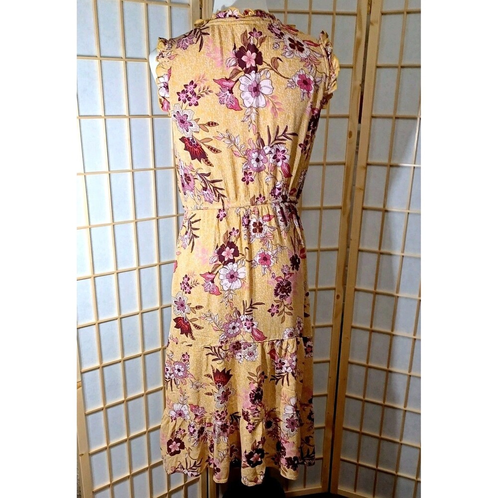 Knox Rose Women's Bohemian Yellow Floral Tiered Midi Dress Size Med - Picture 3 of 8